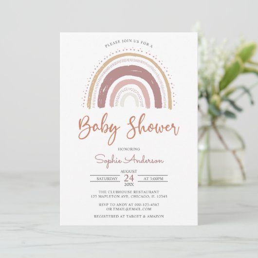 Modern Muted Tones Boho Rainbow Baby shower Invita Kaart (Staand voorkant)