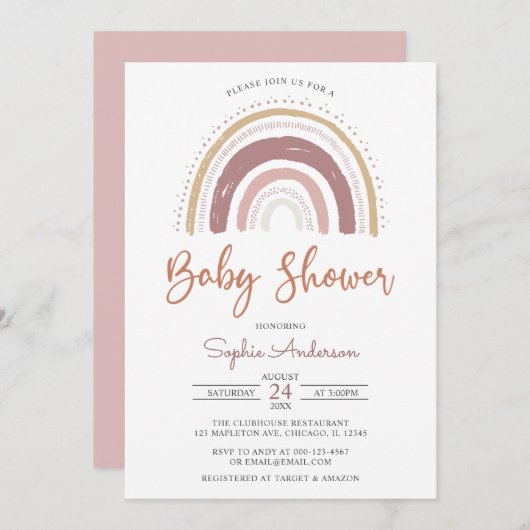 Modern Muted Tones Boho Rainbow Baby shower Invita Kaart (Voorkant / Achterkant)