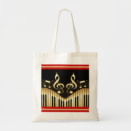 modern muziekgoud en zwart toetsenbord tote bag (Voorkant)