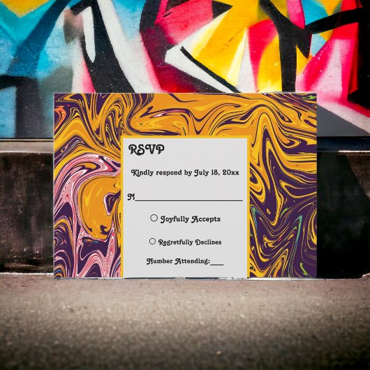 Modern naadloos Abstract Wavy Whimsical Weddenscha RSVP Kaartje