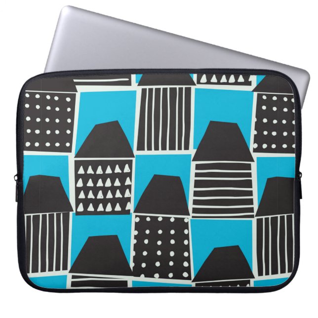 Modern naadloos patroon met huizen in zwart-wit en laptop sleeve (Voorkant)