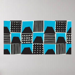 Modern naadloos patroon met huizen in zwart-wit en poster