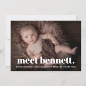 Modern Naam Baby Foto Geboorte Aankondiging (Voorkant)