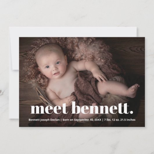 Modern Naam Baby Foto Geboorte Aankondiging (Voorkant)