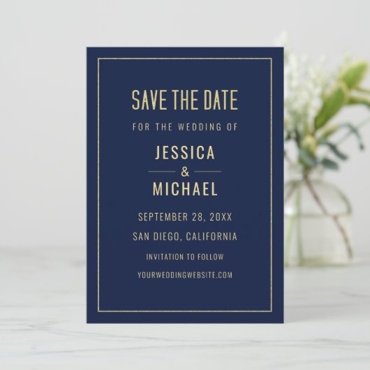 Modern Naby Blue Elegant Simple Minimalist Wedding Save The Date (Staand voorkant)