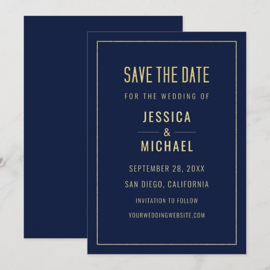 Modern Naby Blue Elegant Simple Minimalist Wedding Save The Date (Voorkant / Achterkant)