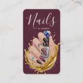 Modern Nail Art Studio Burgundy Manicurist Artist Visitekaartje (Voorkant)