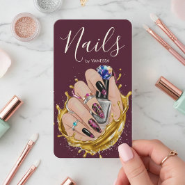 Modern Nail Art Studio Burgundy Manicurist Artist Visitekaartje
