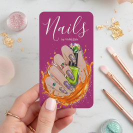 Modern Nail Art Studio Manicurist Artist Hot Pink Visitekaartje