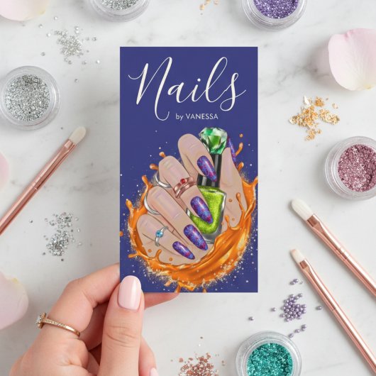 Modern Nail Art Studio Manicurist Artist Navy Blue Visitekaartje