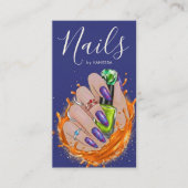 Modern Nail Art Studio Manicurist Artist Navy Blue Visitekaartje (Voorkant)