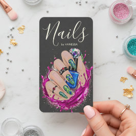 Modern Nail Art Studio Manicurist Artist Pink Blue Visitekaartje