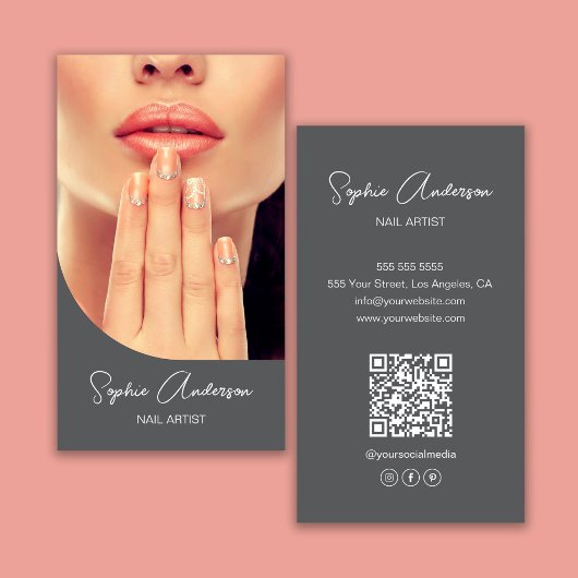 Modern Nail Artist Grey Visitekaartje