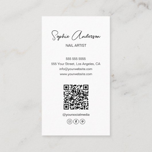 Modern Nail Artist White Visitekaartje (Achterkant)