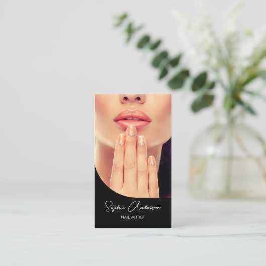 Modern Nail Artist Zwart Visitekaartje (Staand voorkant)
