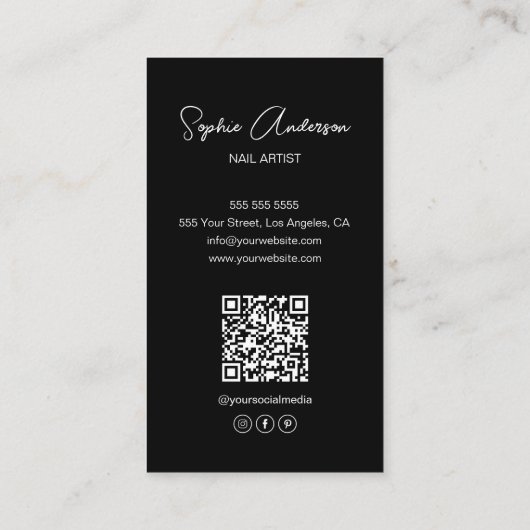 Modern Nail Artist Zwart Visitekaartje (Achterkant)