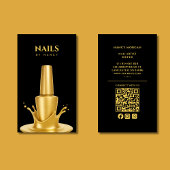 Modern Nail salon QR Code Black And Gold Visitekaartje