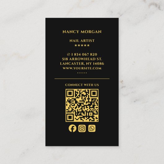 Modern Nail salon QR Code Black And Gold Visitekaartje (Achterkant)