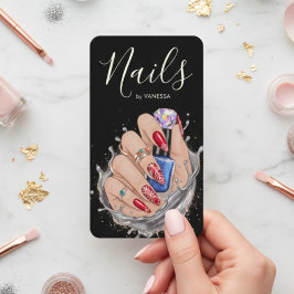 Modern Nail Studio Red Blue Manicurist Artist Visitekaartje