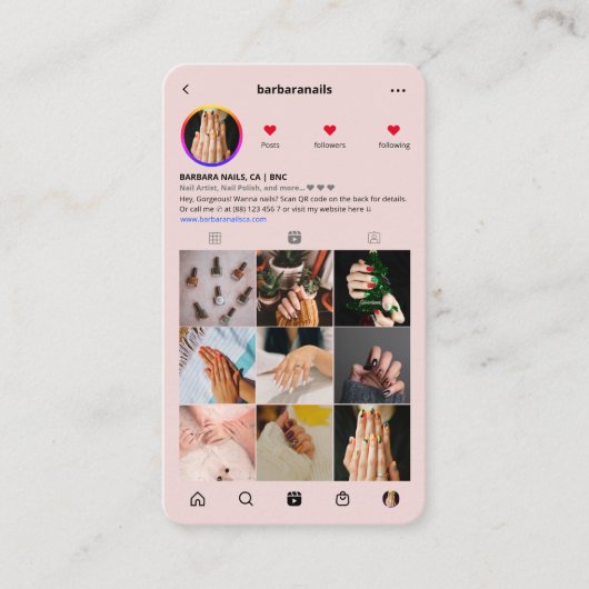 Modern Nail Tech Lash Stylist Roze Visitekaartje Contactkaartje (Voorkant)