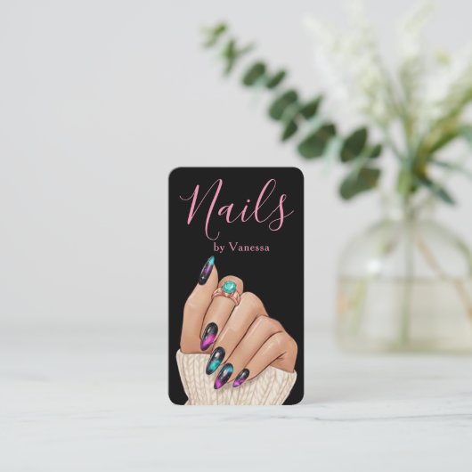 Modern Nail Technician Nails Art Salon Qr Code Visitekaartje (Staand voorkant)