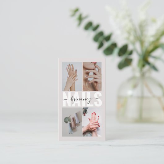 Modern Nail Technician Photo Collage Qr Code Visitekaartje (Staand voorkant)