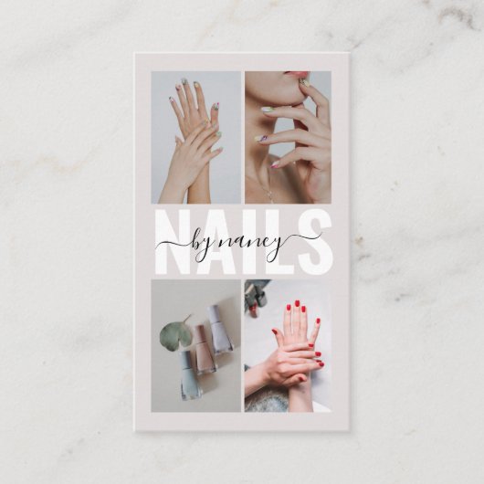 Modern Nail Technician Photo Collage Qr Code Visitekaartje (Voorkant)