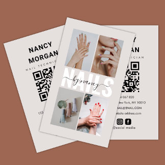 Modern Nail Technician Photo Collage Qr Code Visitekaartje