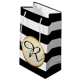 Modern namaak goud folie zwart wit streep monogram klein cadeauzakje