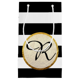 Modern namaak goud folie zwart wit streep monogram klein cadeauzakje