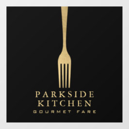 Modern namaak gouden vork restaurantlogo op zwart raamsticker