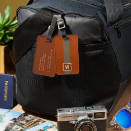 Modern namaakleren monogram oranje bagagelabel