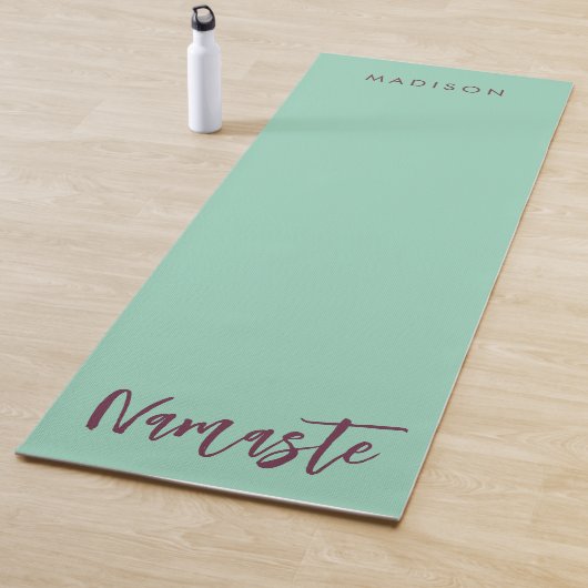 Modern Namaste Naam Turquoise Green Mauve Yogamat (In situ)