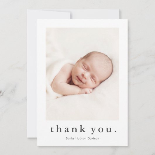 Modern Name 2 Foto Baby Bedankkaart (Voorkant)