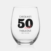 Modern Name 50th Birthday Wijnglas Zonder Voet (Voorkant)