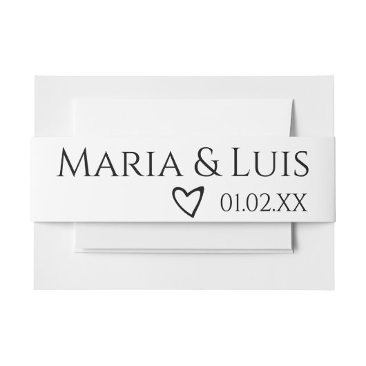 Modern Name Black White Heart Wedding Uitnodigingen Wikkel (Voorkant Voorbeeld)