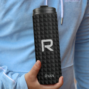 Modern Name Initiaal op Black Triangles Pattern Thermosbeker