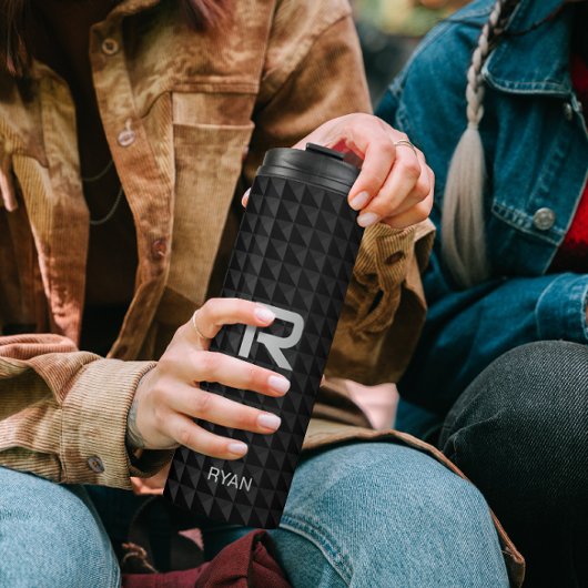 Modern Name Initiaal op Black Triangles Pattern Thermosbeker