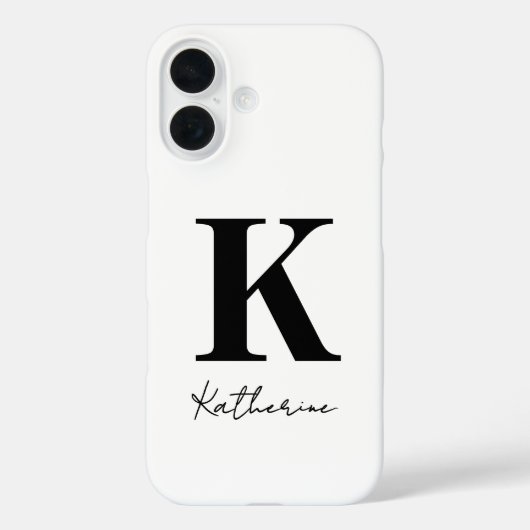Modern Name Initial White Black Personalize Case-Mate iPhone Case (Achterkant)