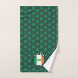 Modern Name Monogram Irish Flag Shamrock Handdoek