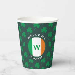 Modern Name Monogram Irish Flag Shamrock Papieren Bekers