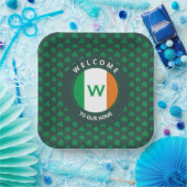 Modern Name Monogram Irish Flag Shamrock Papieren Bordje (Feest)
