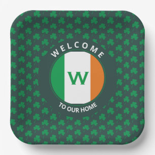 Modern Name Monogram Irish Flag Shamrock Papieren Bordje