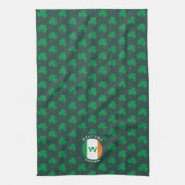 Modern Name Monogram Irish Flag Shamrock Theedoek (Verticaal)