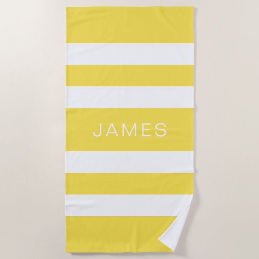 Modern Name Yellow Striped Pool Strandlaken (Voorkant)