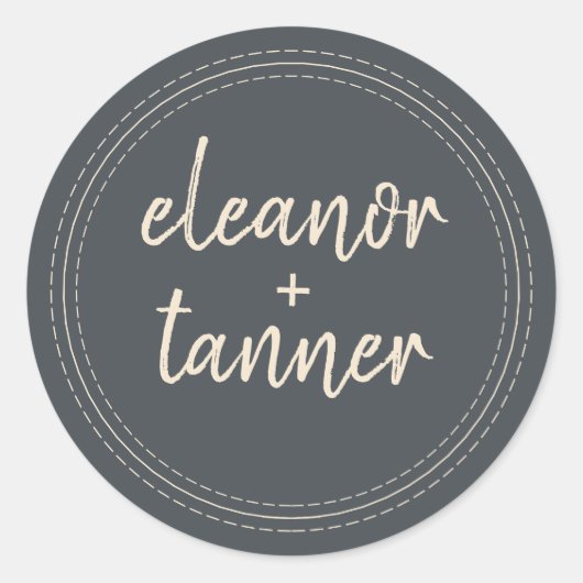 Modern Names Black Ivory Wedding Envelope Seal Ronde Sticker (Voorkant)