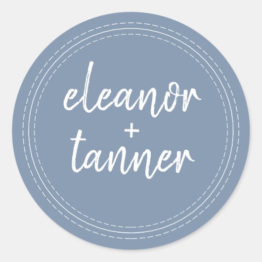 Modern Names Denim Blue Wedding Envelope Seal Ronde Sticker (Voorkant)