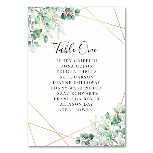 Modern Names Greenery Eucalyptus Geometric Wedding Kaart (Voorkant)