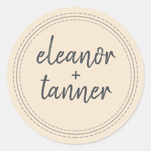 Modern Names Ivory Wedding Envelope Seal Ronde Sticker (Voorkant)