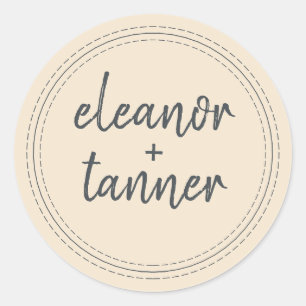 Modern Names Ivory Wedding Envelope Seal Ronde Sticker